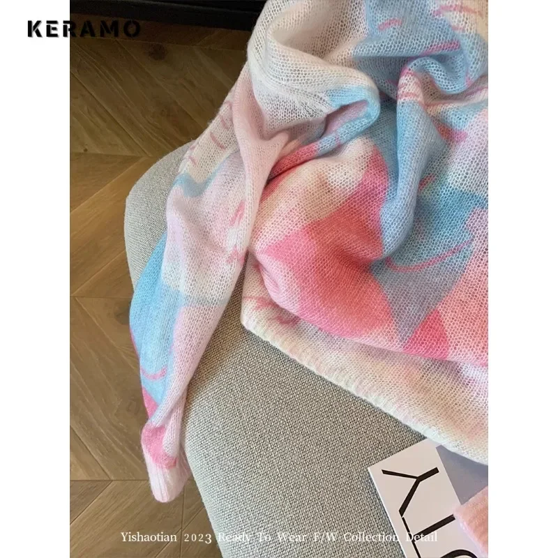 2023 Winter Hotsweet Y2K Knitting Long Sleeve Casual Tie Dye Pullovers Korean Fashion Women Round Neck Ladies Warm Sweater