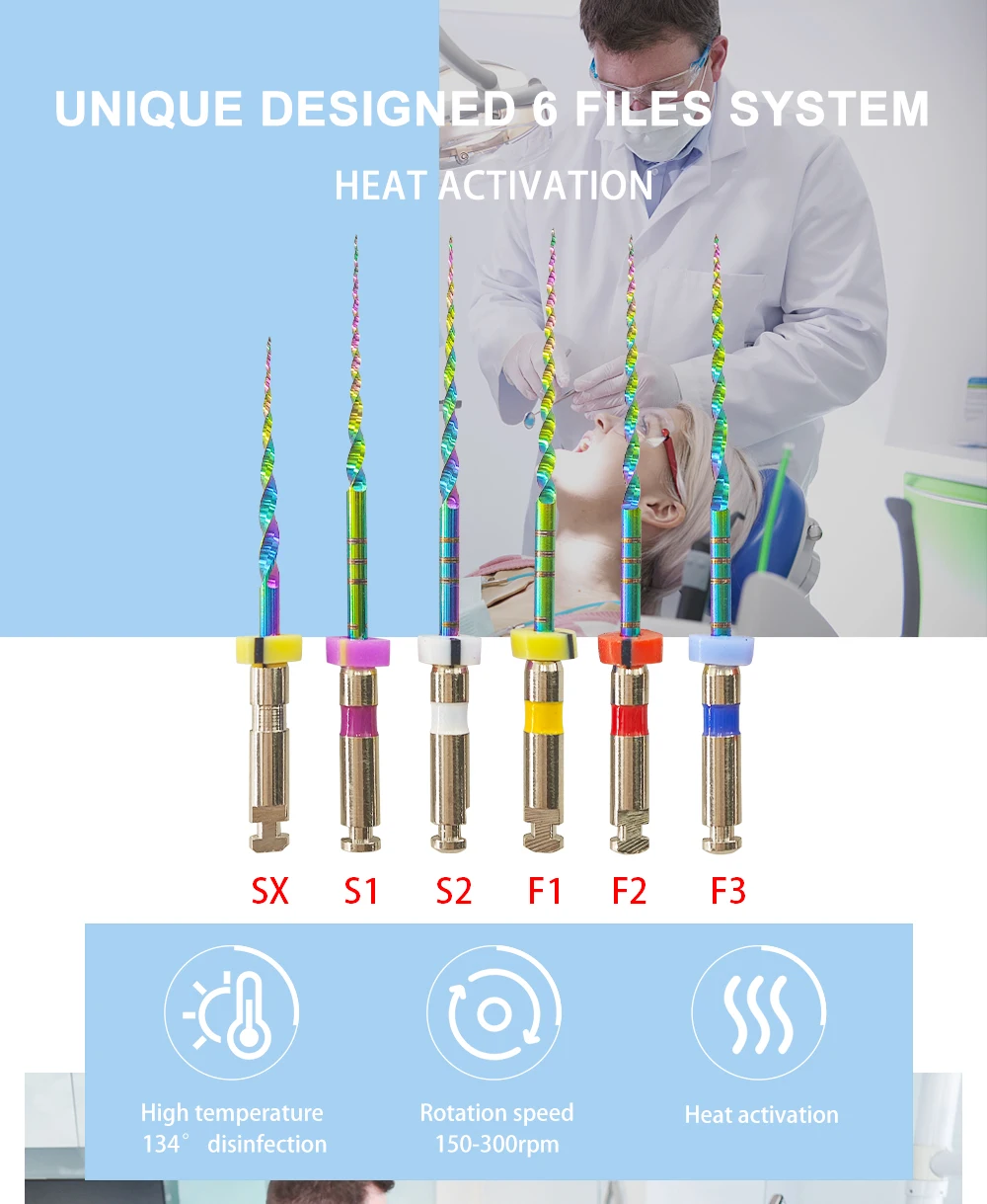 Rainbow Series 6 Stück/Box SX-F3 blaue Feilen wärmeaktivierte NiTi-Kanalwurzelfeilen können endodontische Behandlung rotierende Feile 25 mm biegen – Detail 1