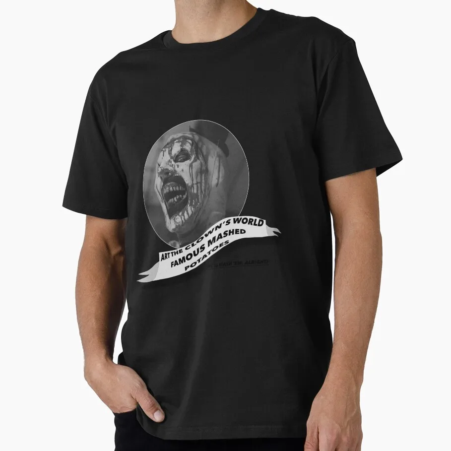 Retro Horror Movie Terrifier Scary Halloween Gift T Shirt Art the Clown’s World Famous Mashed Potatoes! Graphic Clothes S-6XL