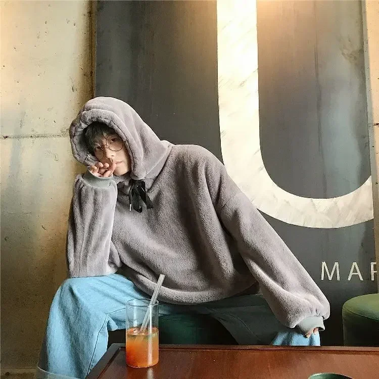 Men's Light Luxury Hooded Sweater - Autumn Warm Plush Jacket, Loose Long Sleeve Top, Boutique Casual Pullover