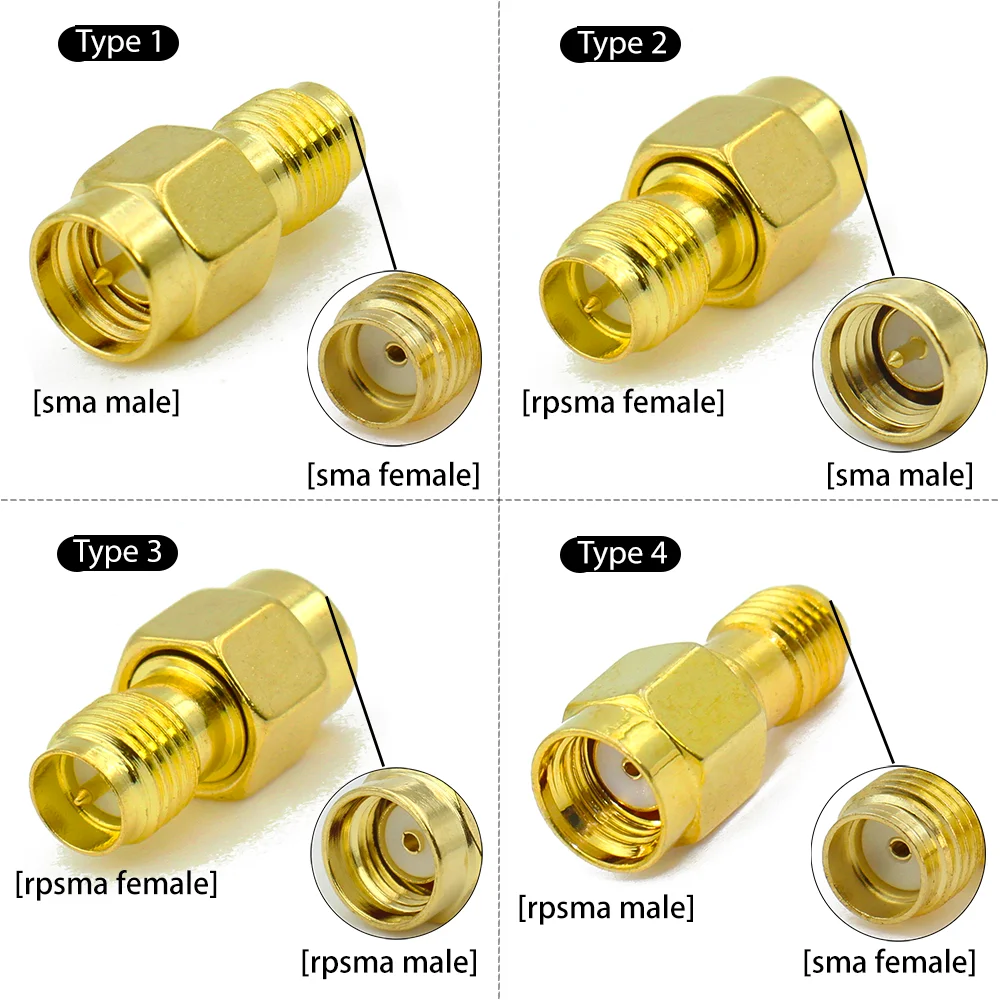 SMA to RP-SMA Adapter SMA Male RP SMA Female RF Coaxial Connector Gold Plated Brass Copper Converter For WiFi Antenna