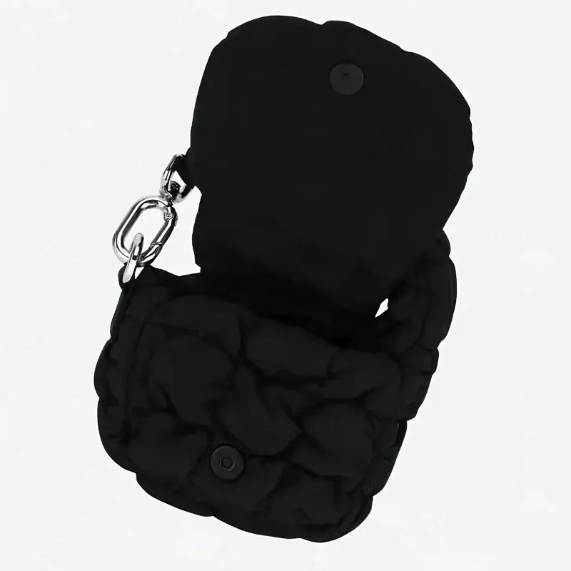 Mini Bag Edgy Black Mini Cloud Waist Pack Lightweight Solid Secure Button Closure with Decorative Coin Purse and Headphone Bag