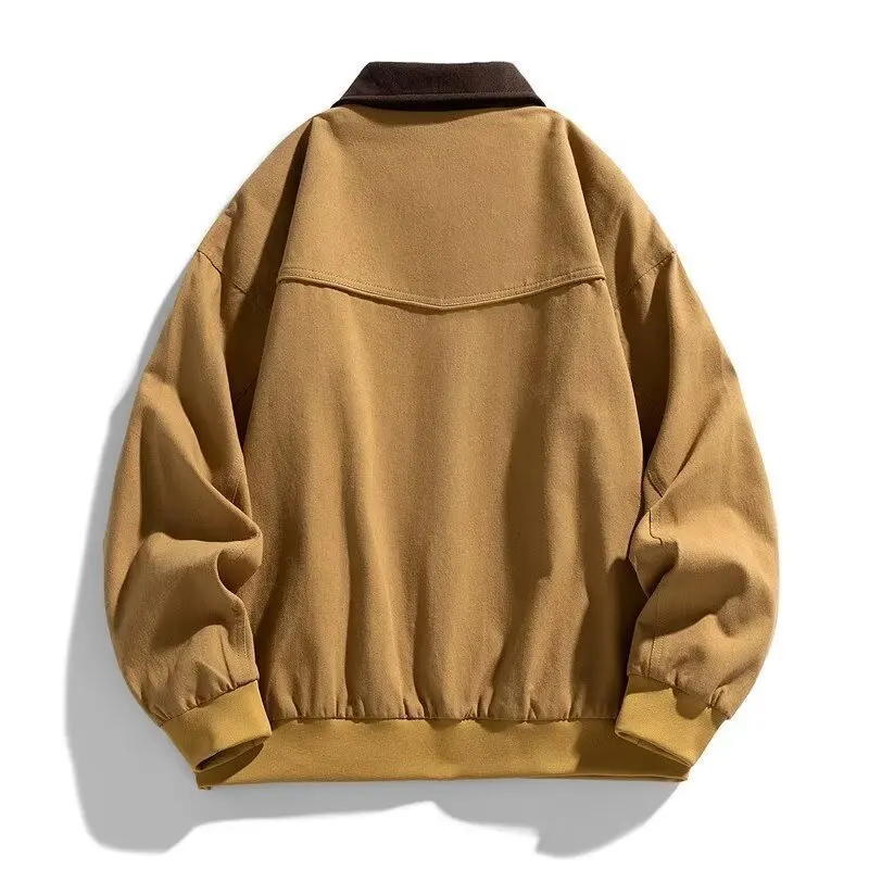 Men Vintage Work Jacket Zip Up Casual Cotton Coat Autumn Winter Retro American Style Lapel Jacket