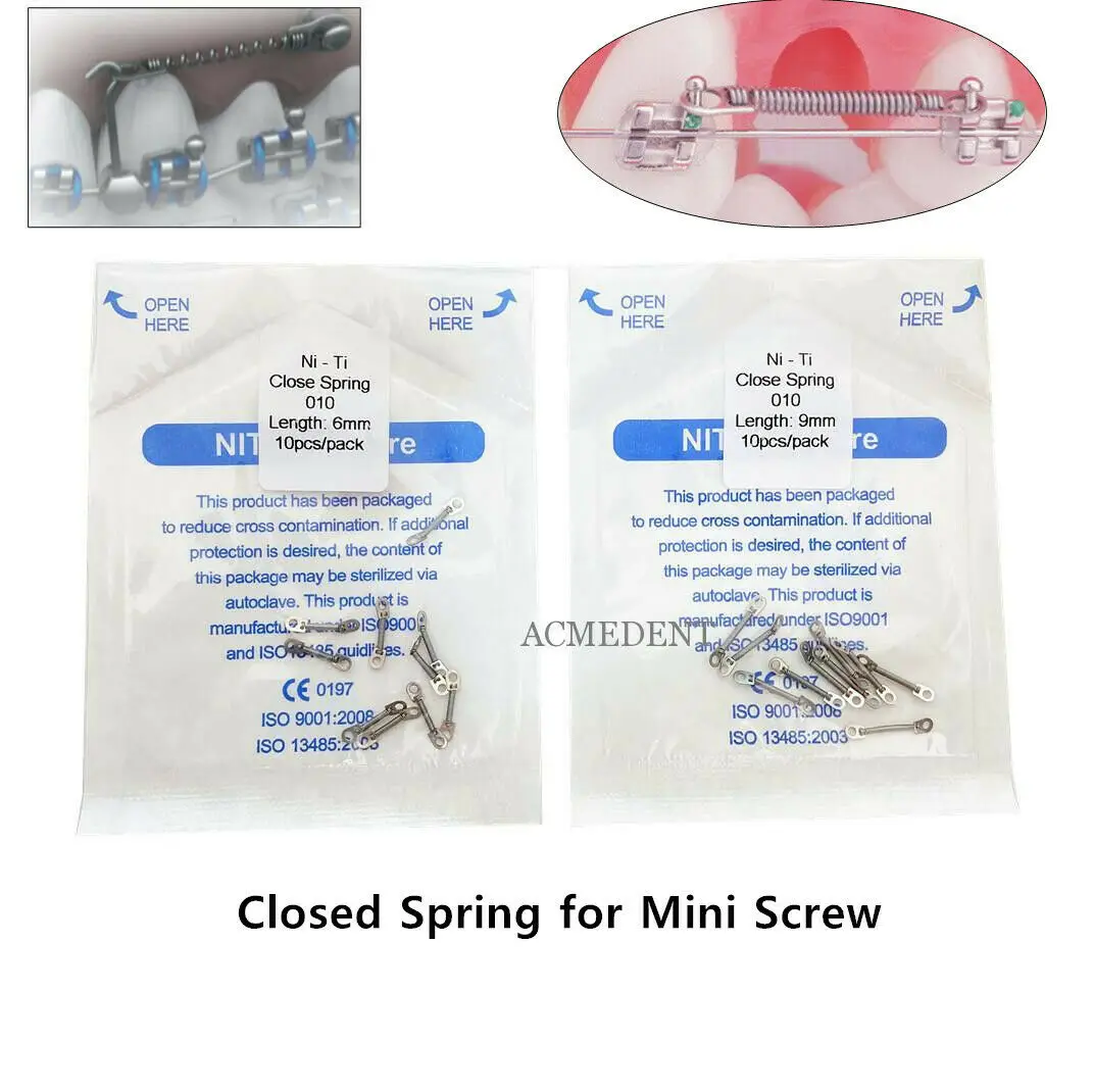 50bag Dental Closed Coil Spring Mini Screw Implants NiTi Eyelet Orthodontic Springs 010 6mm/9mm