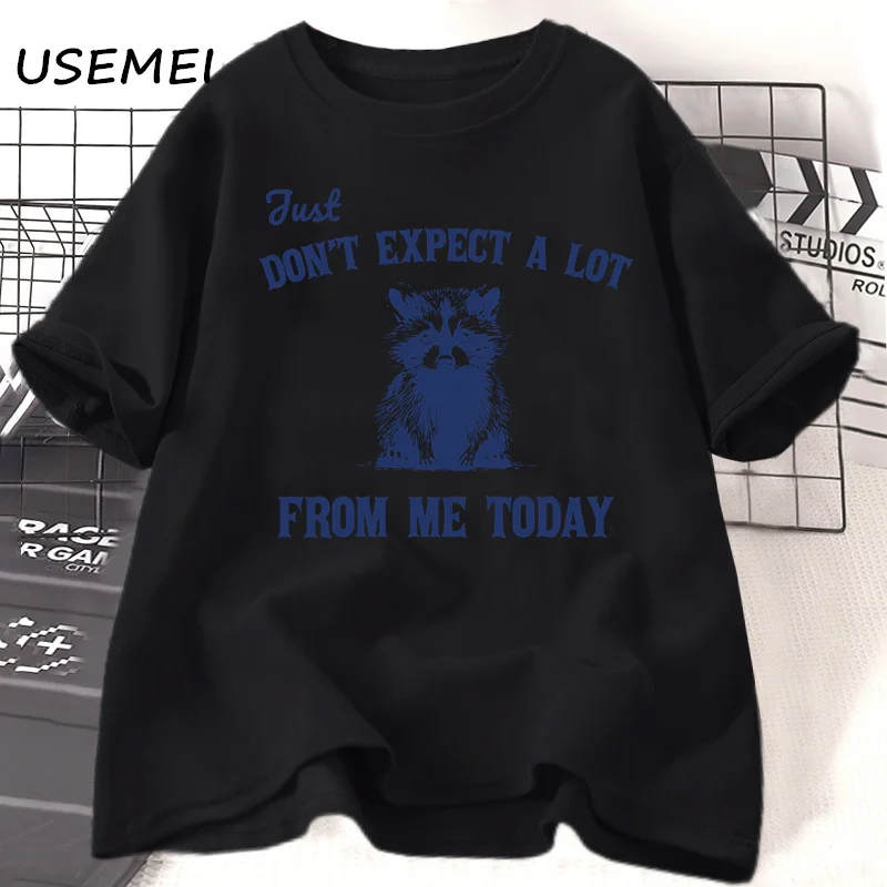 

Just Don't Expect A Lot From Me Today T Shirt Women Funny Raccoon Tshirt Vintage Retro Graphic T-Shirt Woman Clothes Tops