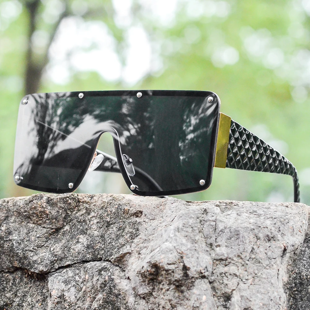 CRIXALIS Damen-Sonnenbrille mit großem Rahmen, quadratisch, Y2K-Marke, Vintage-Sonnenbrille, Schildbrille, UV400-Schutz, Sonnenbrille für Damen – Detail 1