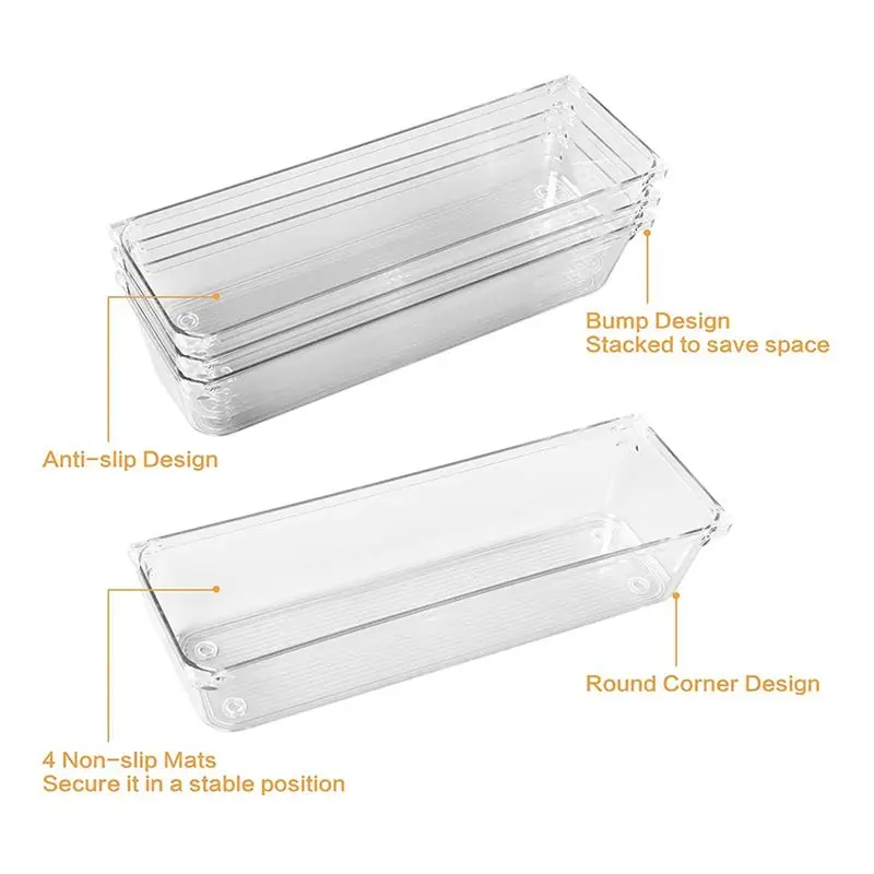 ABXF-16 PCS Plastic Drawer Organizer Storage Bins Clear Drawer Dividers Trays For Makeup, Jewelry