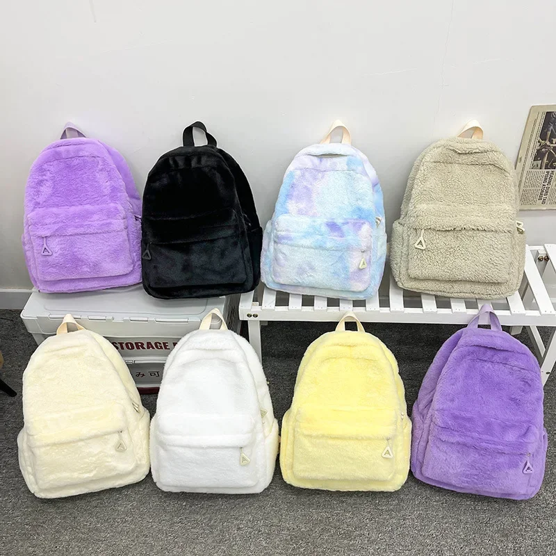 New fashion women fur backpack girl autumn and winter backpack female graffiti plush schoolbag