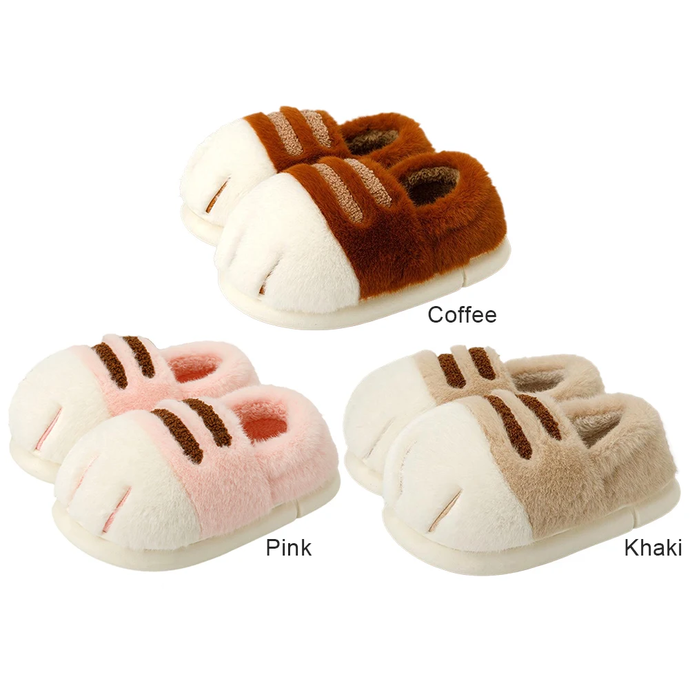 3D Cat Paw Plush Slippers Warm Slip- House Shoes Comfortable Flat Thermal Slippers Fluffy Home Slippers for Indoor Bedroom