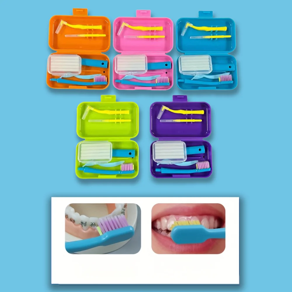 Kit de limpieza Dental Oral de ortodoncia portátil de viaje, cepillo de dientes plegable, cepillo Interdental de cera de ortodoncia, cuidado de limpieza Oral