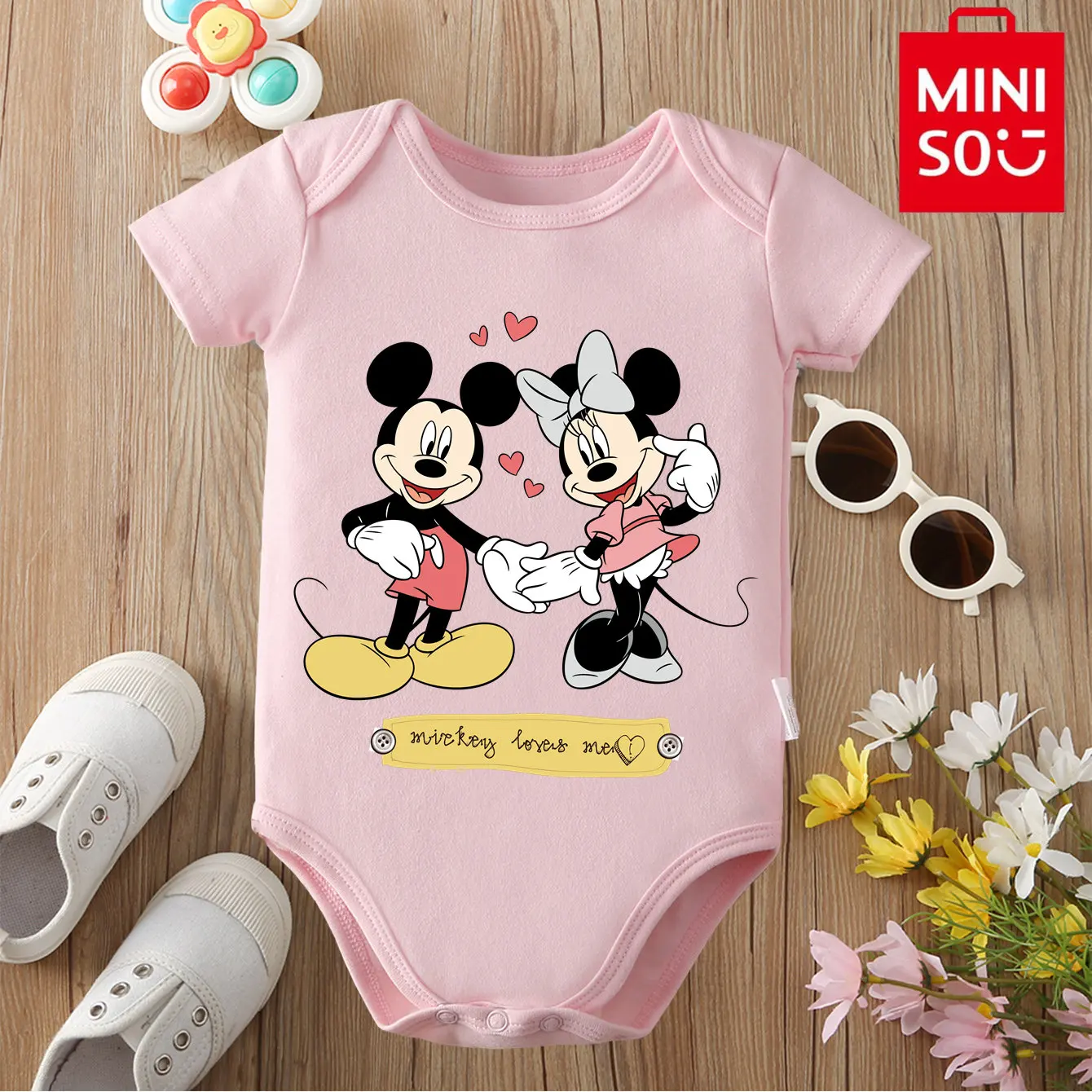 Pure Cotton MINISO Mickey Mouse Cute Minnie Bodysuit Soft Baby Cloths Gift for Baby Onesie Jumpsuit for 0 To 12 Months Newborn