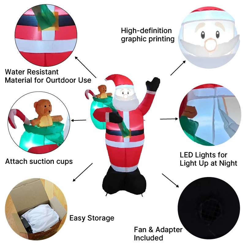 1.8 متر/6FT زينة عيد الميلاد لعبة قابلة للنفخ سانتا كلوز مع شنطة هدايا ساحة المنزل الحلي LED ديكور عيد الميلاد ديكور حفلات لعبة #5