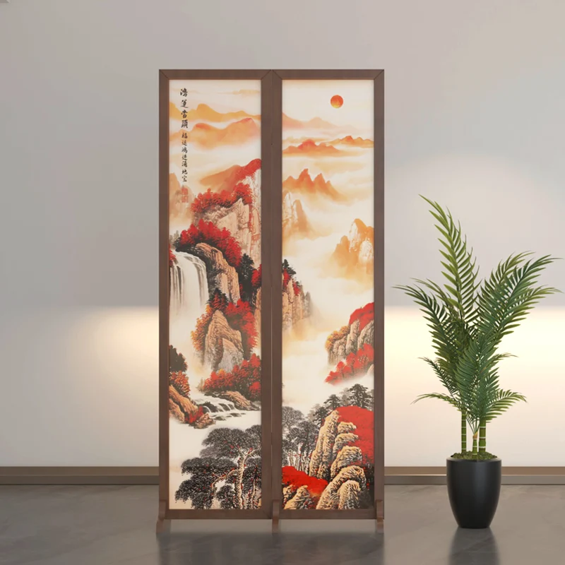 New Chinese style solid wood screen partition living room folding mobile small unit decoration entrance foyer office cover board