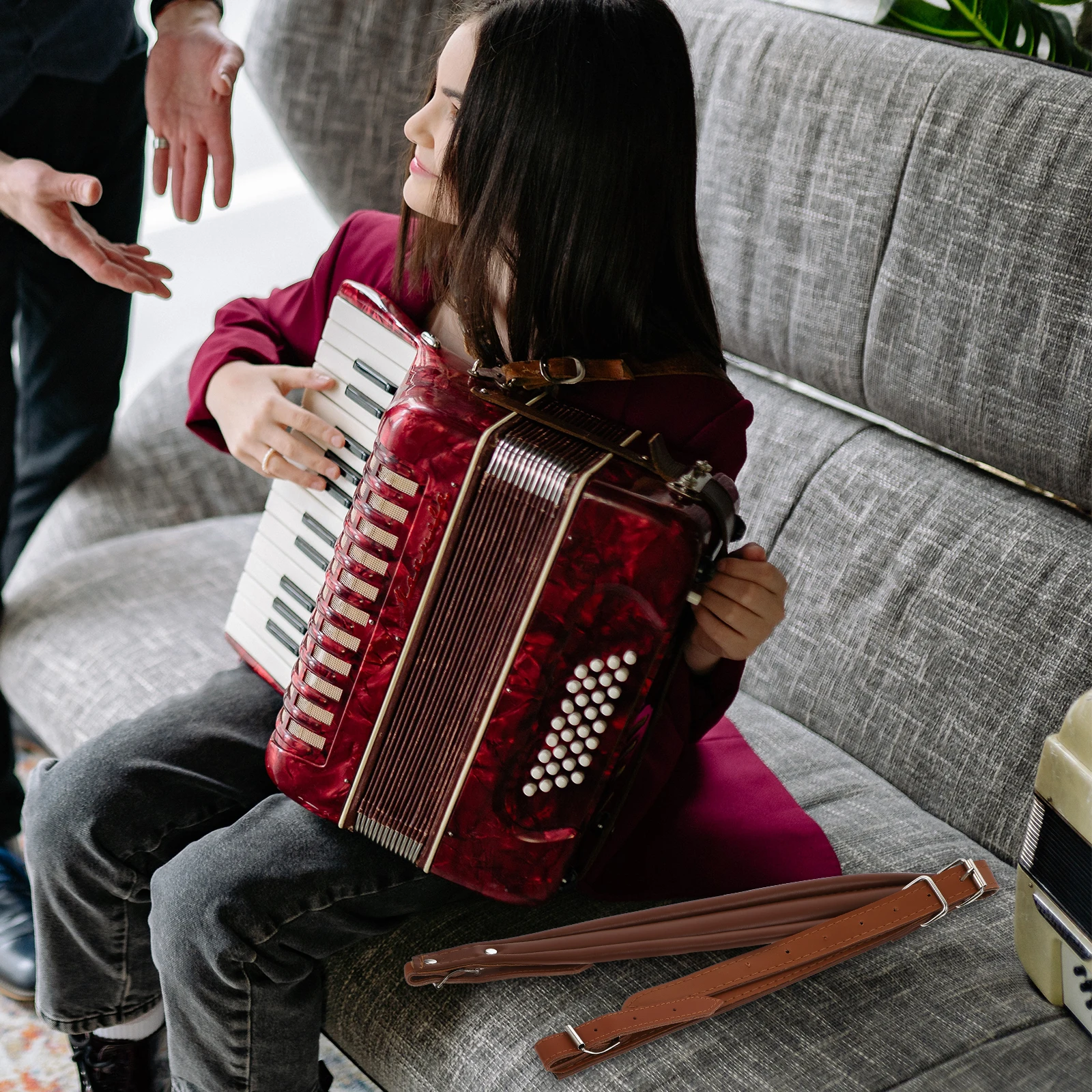 

2Pcs Creative Accordion Shoulder Straps Durable Adjustable PU Bass Belts Practical Instrument Straps Accordion Strap