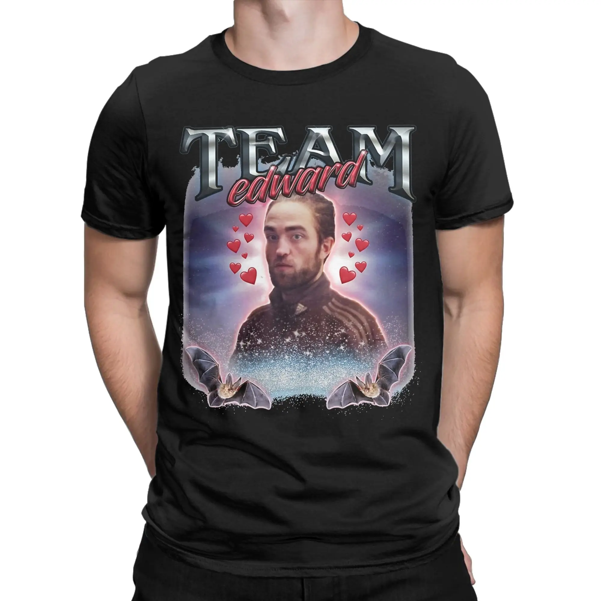 Men T-Shirt Team Edward Twilight Cursed Fan Collage Awesome Cotton Tees Short Sleeve  T Shirt Round Neck Tops Printed