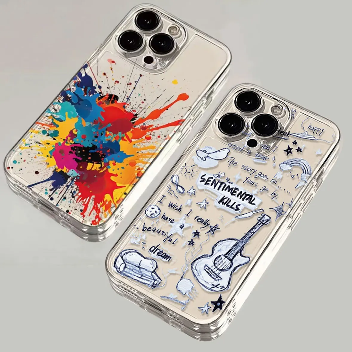 Funny Graffiti Guitar Inkjet Phone Case For Samsung S24 S23 S22 S21 S20 S10 FE Note20 Note10 Plus Ultra Lite 5G Clear TPU Cover