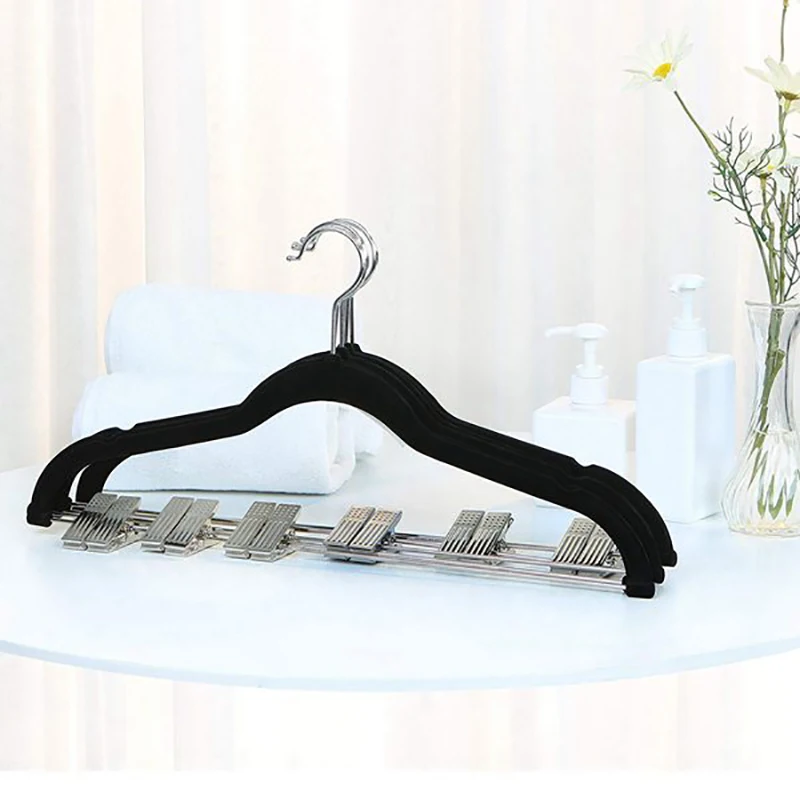 10 Pack Clothes Hangers with Clips Black Velvet Hangers Use for Skirt and Clothes Hanger Pants Hanger Ultra Thin No Slip HY