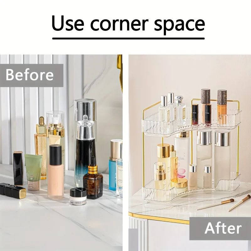 Bathroom Corner Toiletries Organizer, Countertop Corner Cosmetics Shelf Storage Tray,1pc