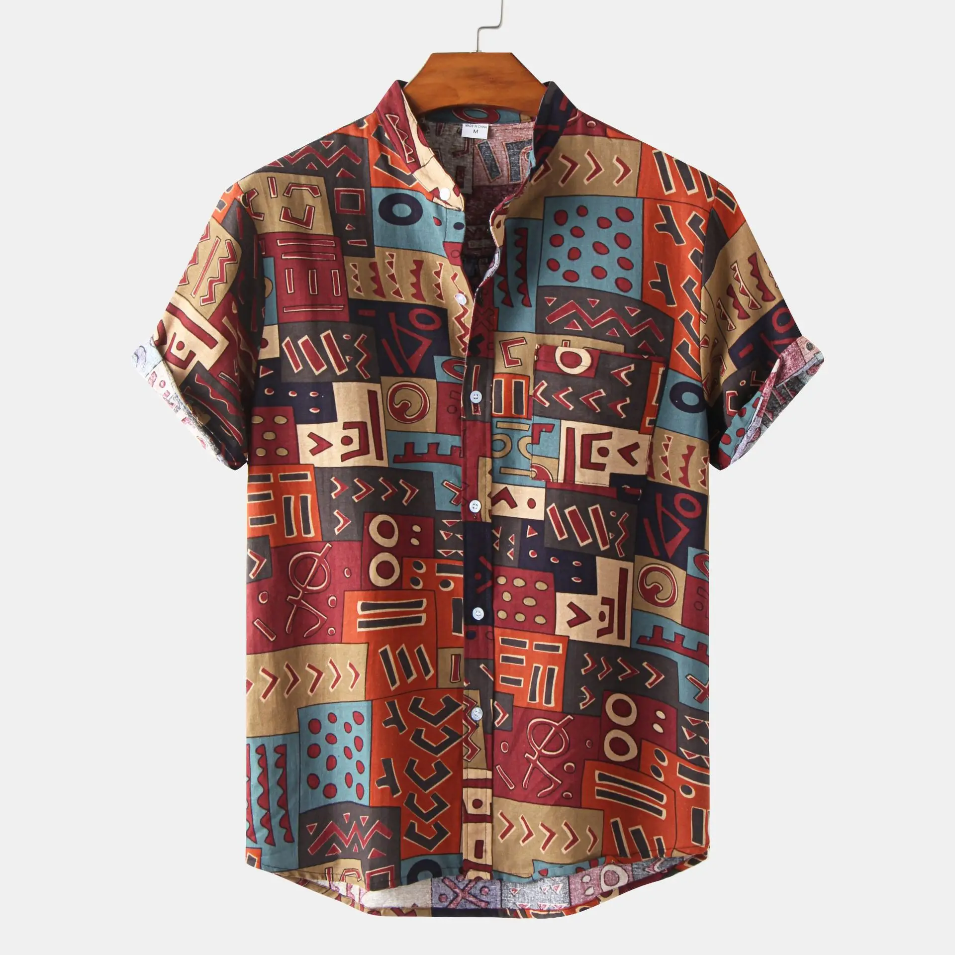 

Summer 202 Men's Printed ort-Sved irt Beachwear Loose Fit Thin Material Youthful Sle Four Seasons Versatile Casual Tee