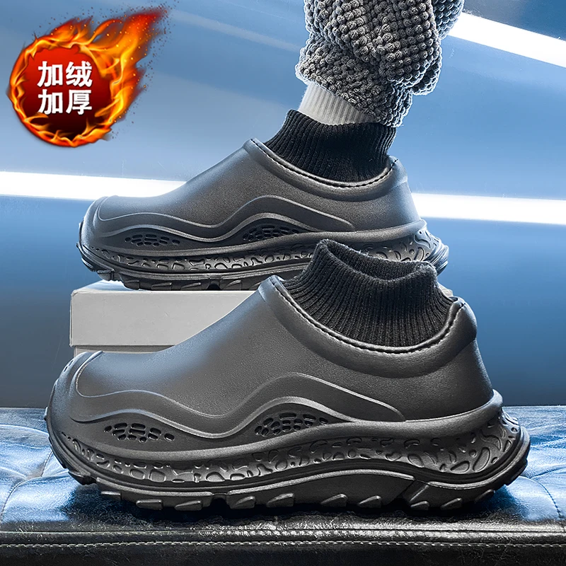 รองเท้าแตะฤดูหนาวแบบสวมใส่ภายนอก กันลื่น อุ่นสบาย รองเท้าคู่รักผ้าฝ้าย พื้นหนา สำหรับผู้หญิง