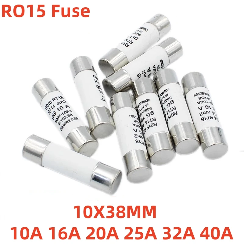 20PCS RO15 Ceramic Fuse Tube 10X38 RT18 1A 2A 3A 5A 6A 10A 32A R015 Fuse
