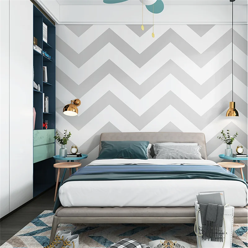 Wave Pattern Wallpaper Nordic Style Geometry Small Fresh Simple Living Room Bedroom Grey Department Light Grey Background Behang