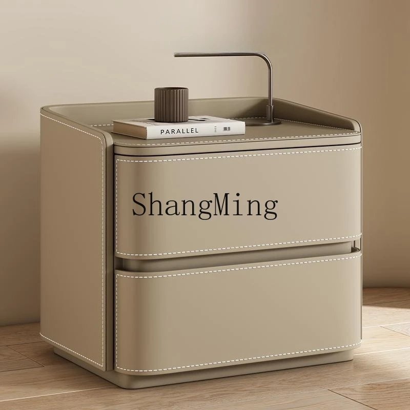 

ZYY creative solid wood saddle leather modern simple light luxury high-end bedroom bedside table