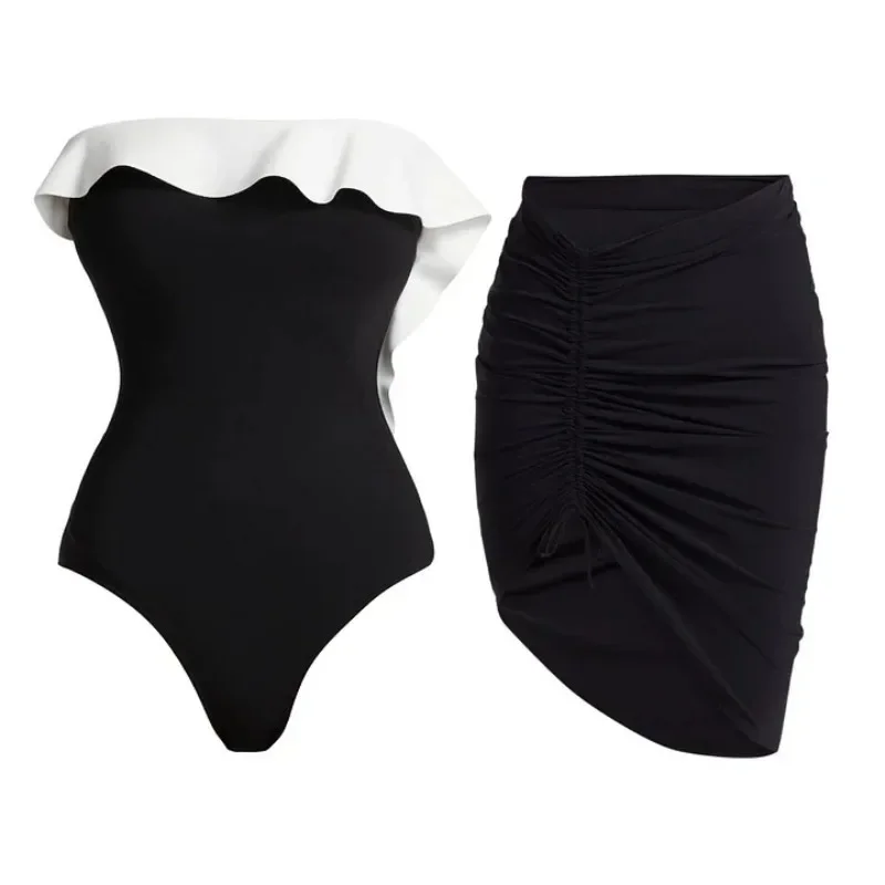 

New Strapless Black and White High-end Feeling Stunning One-piece Swimwear Set Popular 2025 Swimsuit
