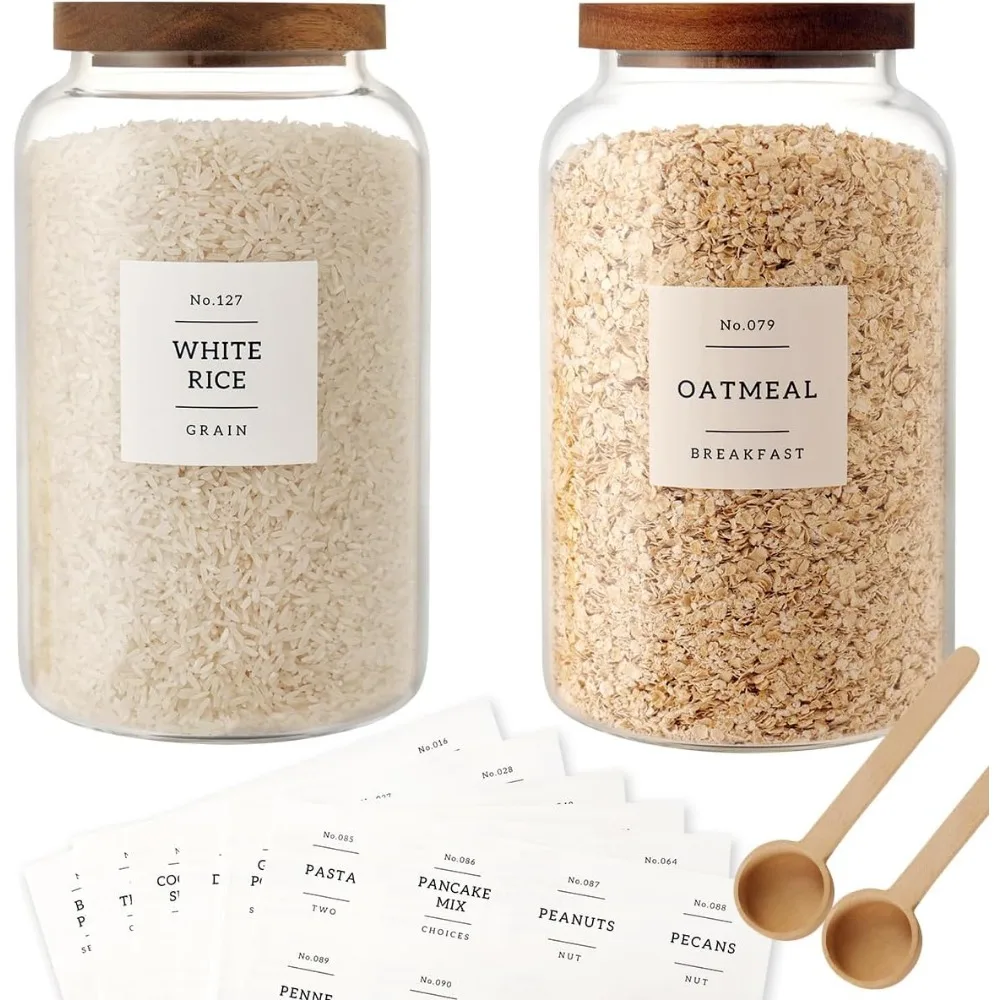 

2 Large Glass Jars with Airtight Lids, Ideal for Tea, Spice, Cereal, Coffee Storage (98 FL OZ/2800 ml)