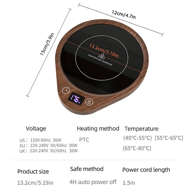 Aquecedor de caneca de café e aquecedor com 3 configurações de temperatura, coaster quente, almofada de aquecimento para mesa