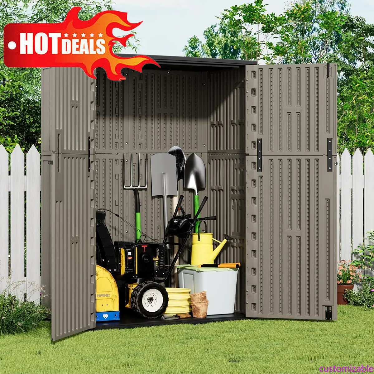 

Customizable Outdoor Storage Shed,57 Cu.ft Vertical Outdoor Storage Cabinet Waterproof,for Garden Tools, Pool Accessories, Lawn