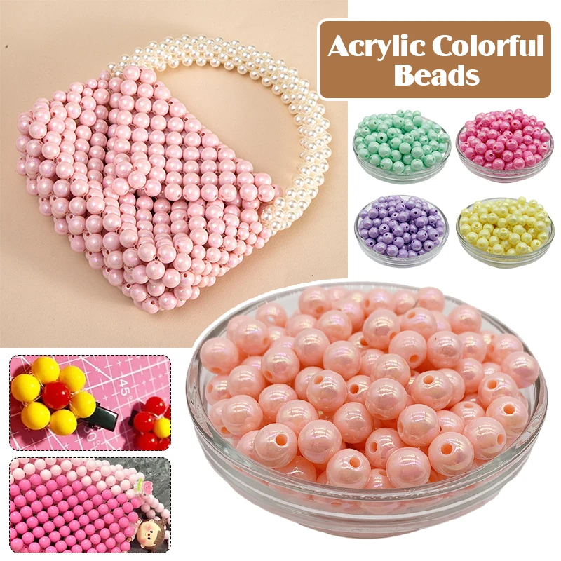 500g Acrylic Beads Gradient Light Colorful Round Beads 8/10mm Circular Sphere Imitating Pearl For DIY Jewelry Making Accessories