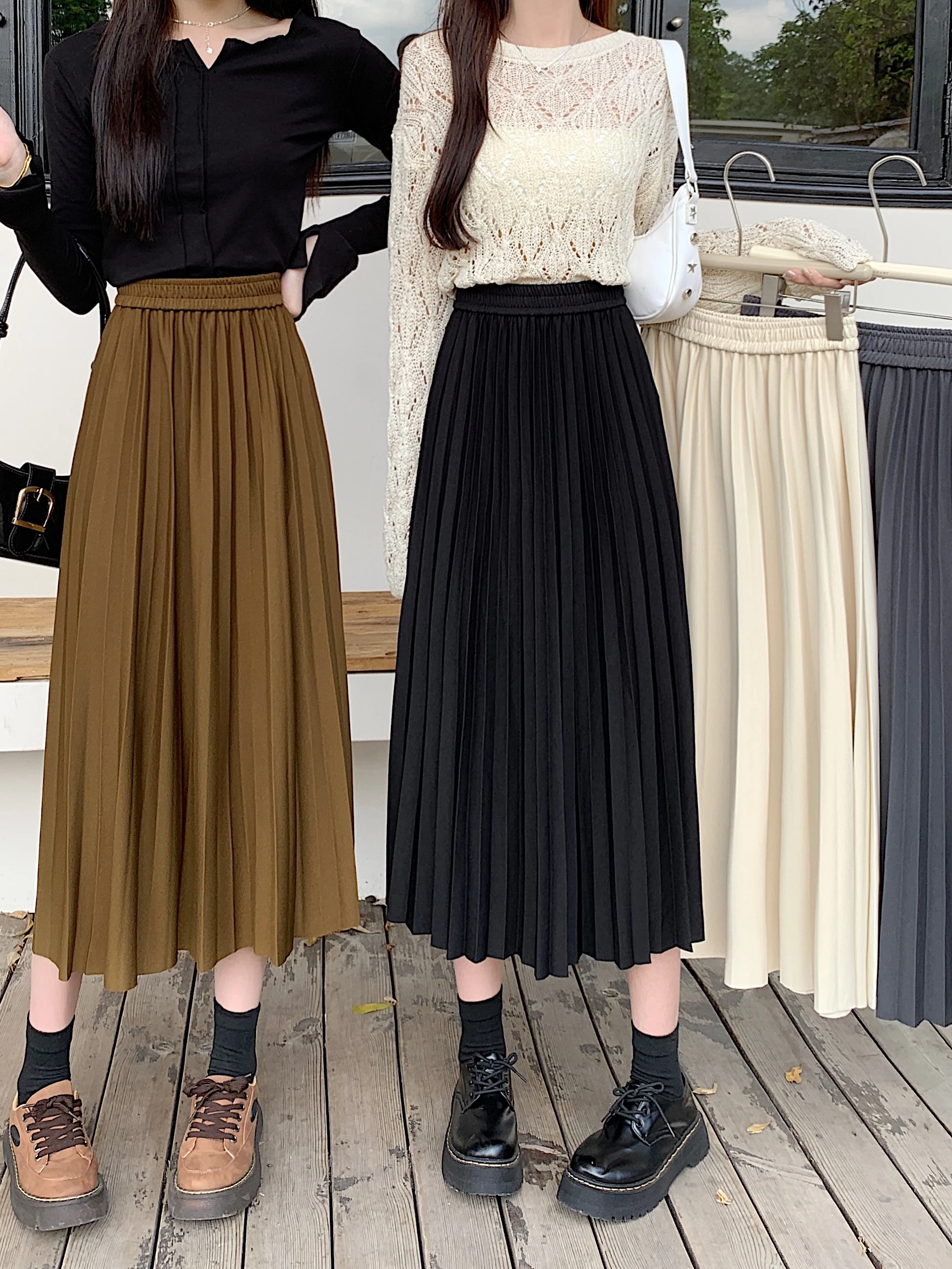 plus Size Women's Midi Skirt High Waist Pleated Slimming Drapey Versatile A-Line Korean Style Commute Autumn 2026
