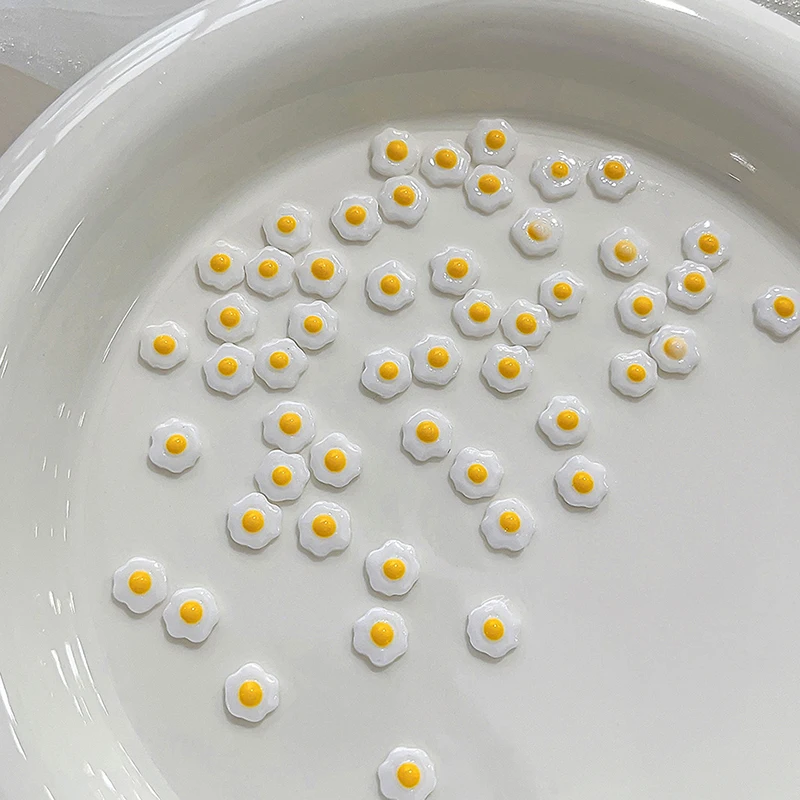 20pcs/Bag Mini Poached Eggs 3D Nail Art Decorations Cute Poached Eggs Nails Charms Designs DIY Resin Nail Accessories