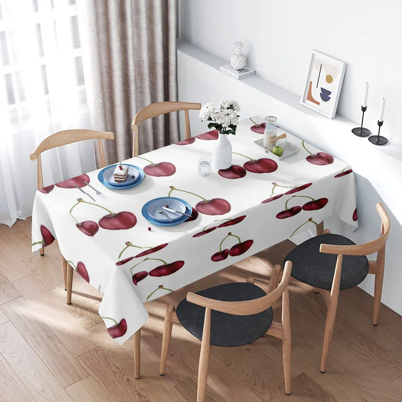 

Cherry Print Tablecloth Home Decor Simple White Round Dining Room Decoration Placemats Kitchen Accessories (ColorRed)