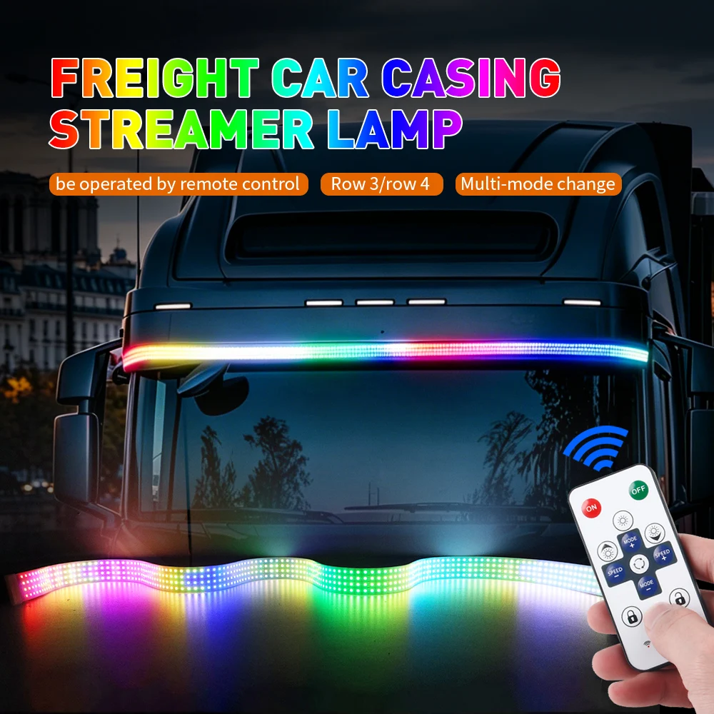 Bande lumineuse LED 24V pour camion, DRL RGB 64 couleurs, effet de défilement, clignotant d'avertissement, barre lumineuse de conduite, lampe d'ambiance pour voiture, van, bus, style