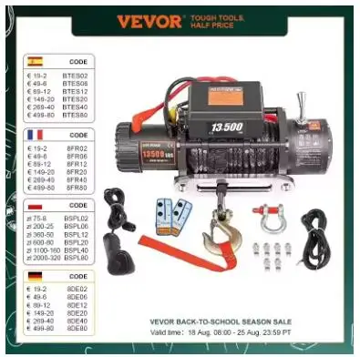 Electric Winch 13500 LBS/ 6123KG 12V 27M/92FT Synthetic Tow Rope Lifting Treuils Hoist for 4X4 Car Trailer ATV Truck Boat