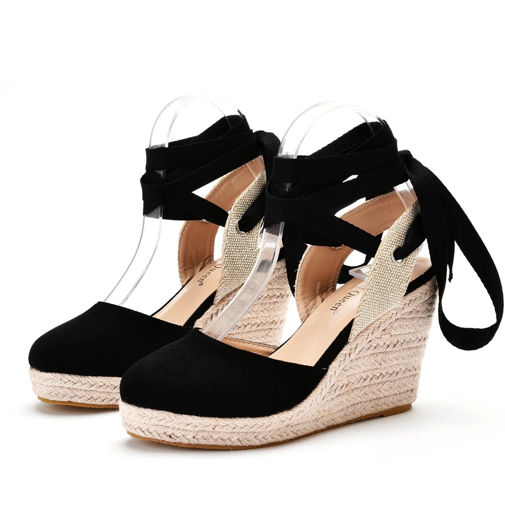 Women's Espadrille Platform Wedge Sandals Closed Toe Ankle Strap Lace up Summer Shoes - view 5