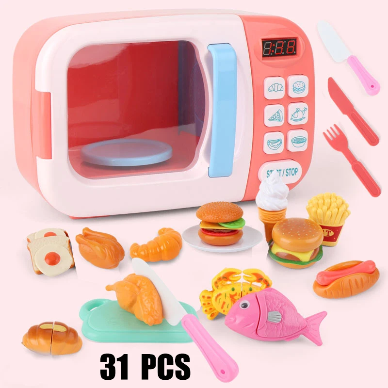 Kid's Kitchen Toys Simulation Microwave Oven Educational Toys Mini Kitchen Food Pretend Play Cutting Role Playing Girls Toys