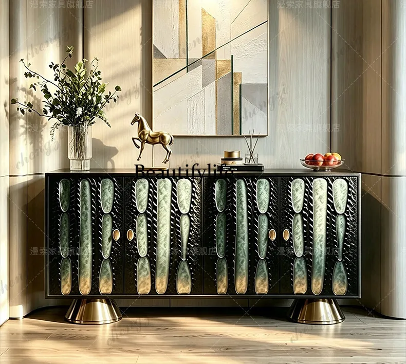 Italian light luxury three-dimensional carved dining side cabinet villa large flat floor home living room locker French