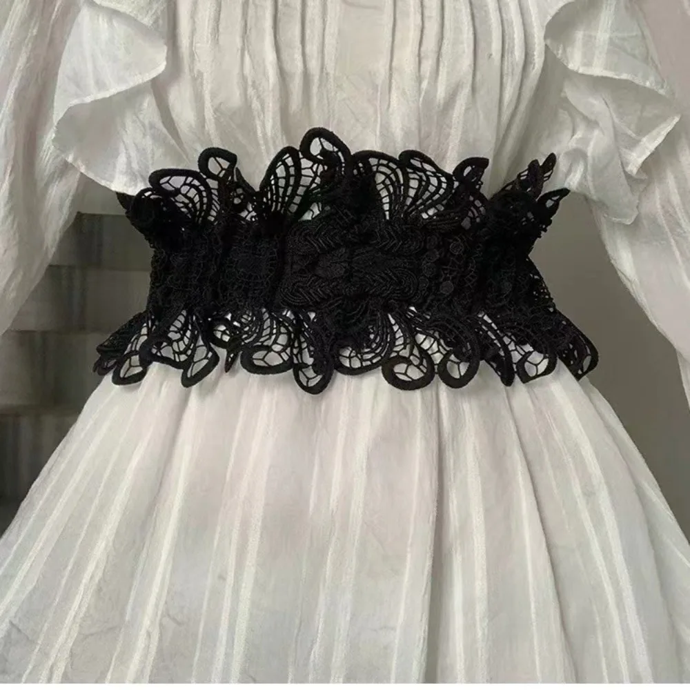 Moda tinta unita pizzo fascia elastica cravatta corda corsetto cintura cintura cava vita larga corsetto ragazza