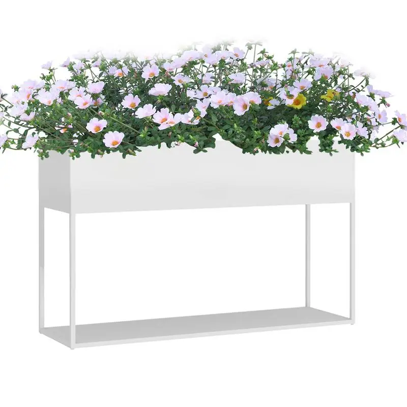 

Metal Planter Box UV Resistant Draining Planter Pot Rectangular Balconies Planter Box Outdoor Flower Planter For Front Porch