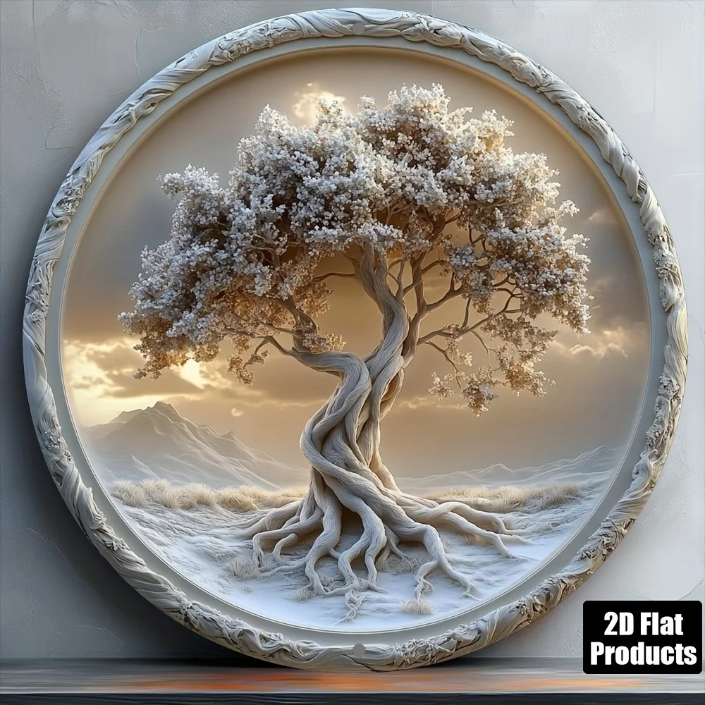CIFBUY Vintage Retro Tree of Life Aluminum Wall Art 8x8 Inch Round Waterproof Metal Sign for Home Bar Kitchen Office