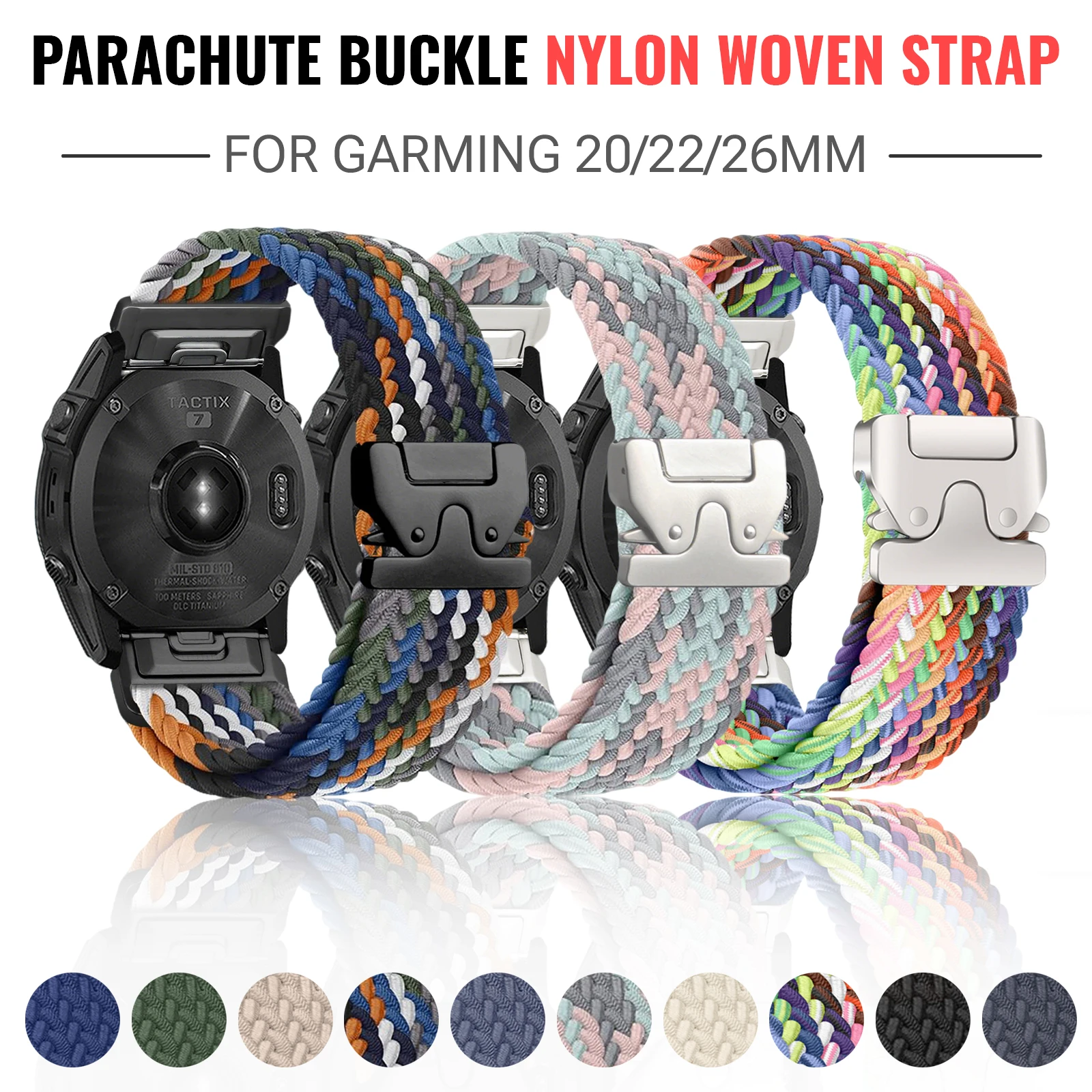 Quick Fit Braided Strap 20 22 26mm for Garmin Fenix 8 7 Pro 7S 6 5X 5Plus Tactix 8 7 Parachute Nylon Bracelet Fenix 8 Band 47mm