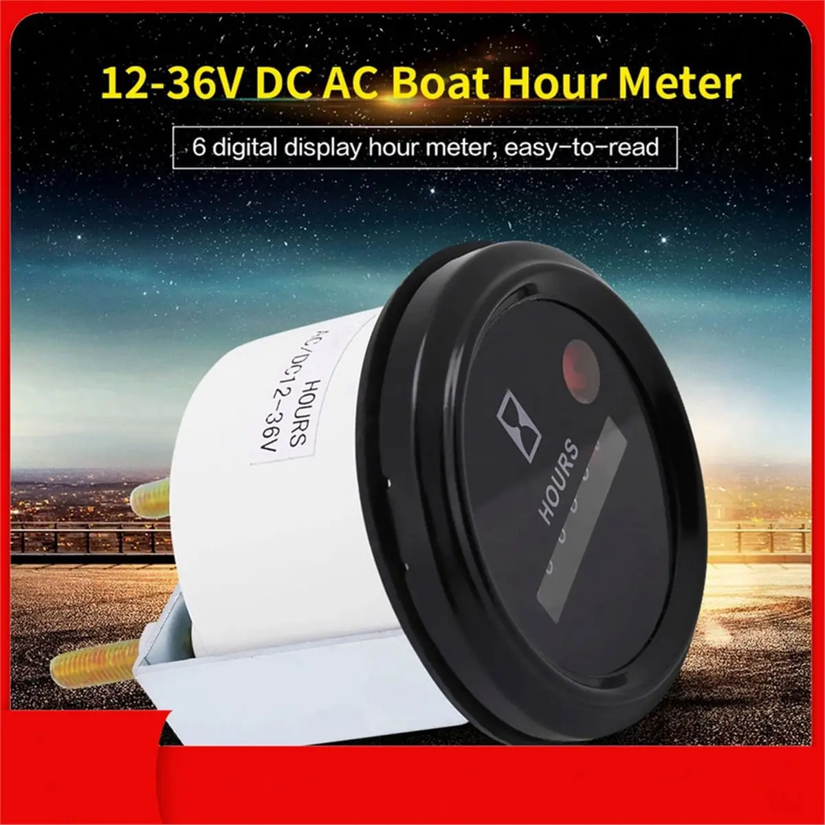 DT75BG 12‑36V DC AC 6 Digit Accurate Round Quartz Hour Meter Gauge Tester for Boat Car Truck Engine Hour Meter Hour Gauge