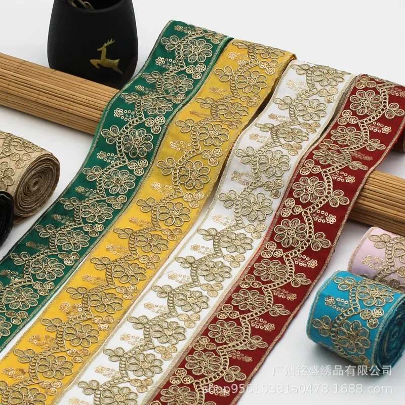 1 stocznia Vintage haftowana wstążka Boho koronkowe wykończenia DIY ubrania akcesoria do toreb haftowana tkanina