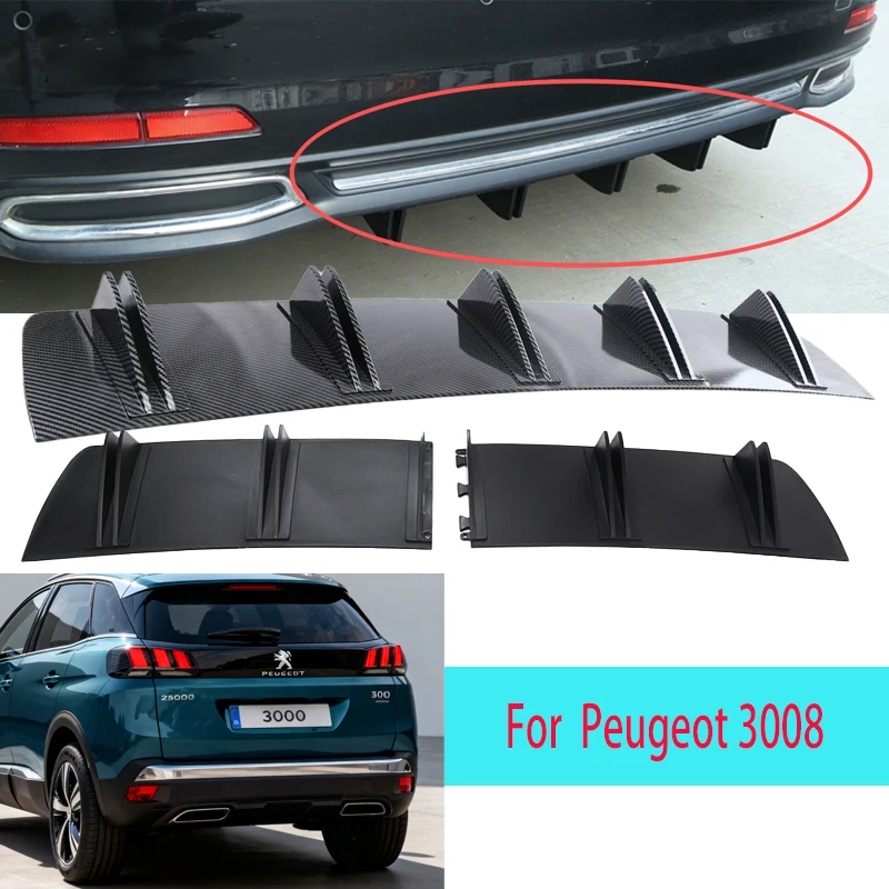 

For Peugeot 3008 Car Rear Bumper Lip ABS Double Wing Rear Shark Chassis Fin Style Curved Bumper Lip Diffuser Anti-collision
