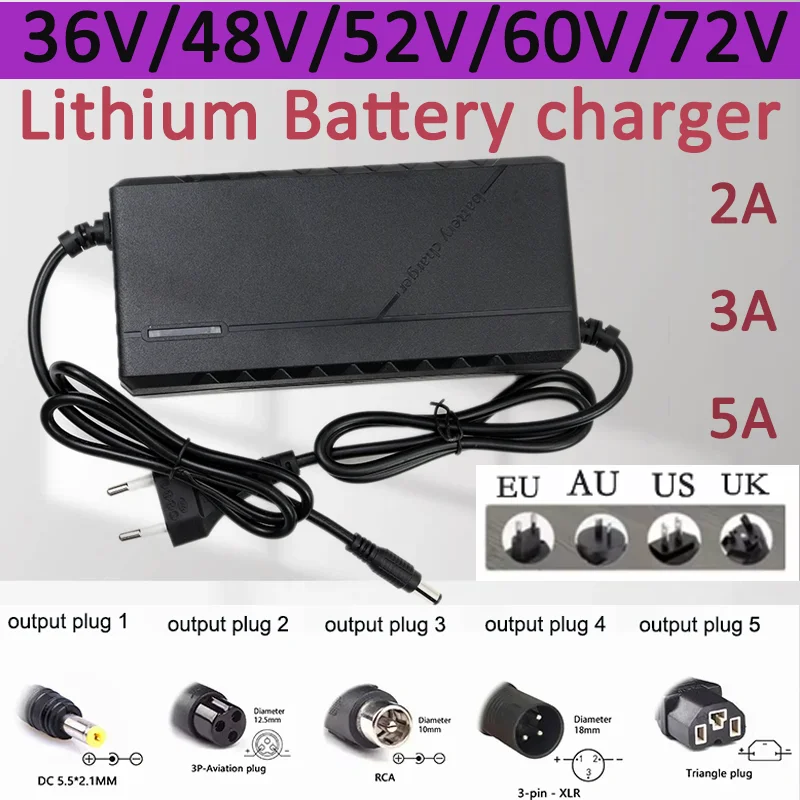 54.6V 58.8V 67.2V 84V 2A 3A 5A 10S 13S 16S 20S Li-ion Battery Charger 36V 48V 52V 60V 72V 42V  Intelligent Fast 18650 charger