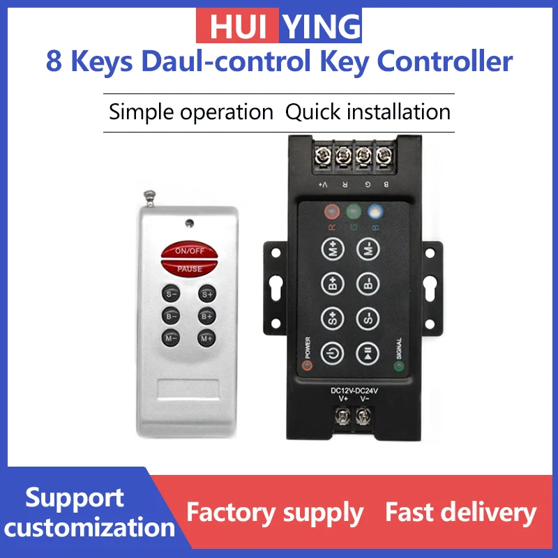 30A LED Iron Case Push Button RGB Controller with 8 Keys Wireless Remote for Commercial Lighting,Living Room,Bedroom,TV Set