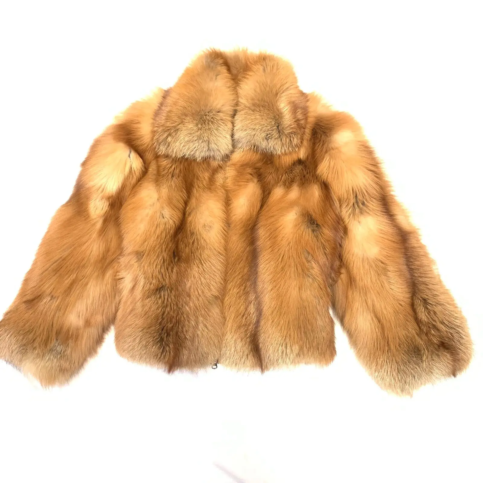 Fashion Men Real Full Pelt Red Fox Fur Bomber Jackets Lapel Collar Coat With Zip Winter Luxury Genuine Fox Fur Thick Outwear